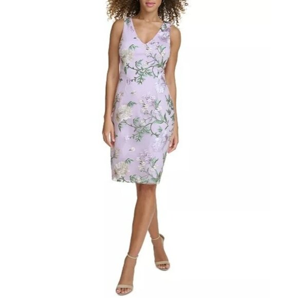 138$ Siena Embroidered Mesh Floral V-Neck Cutout-Back Mini Dress Size 14 Purple